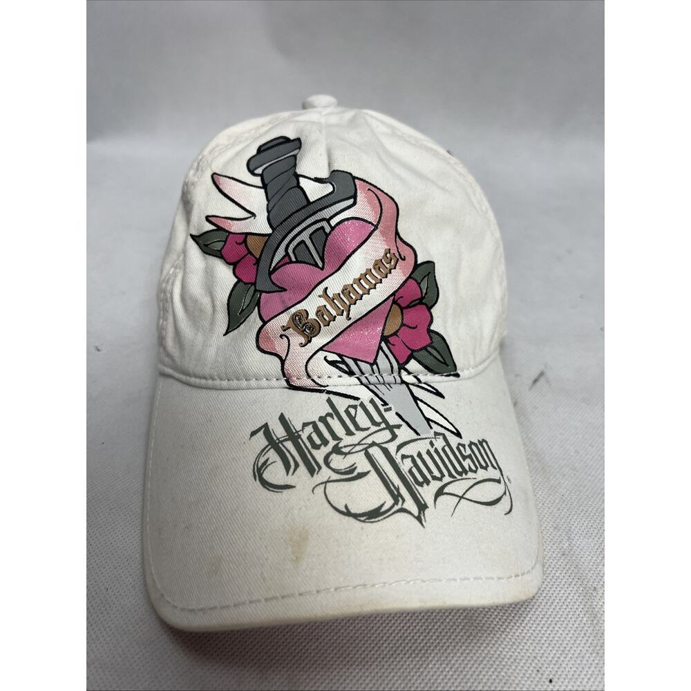 Harley Davidson Hat Cap Snap Back Womens Pink White 100% Cotton Bahamas
